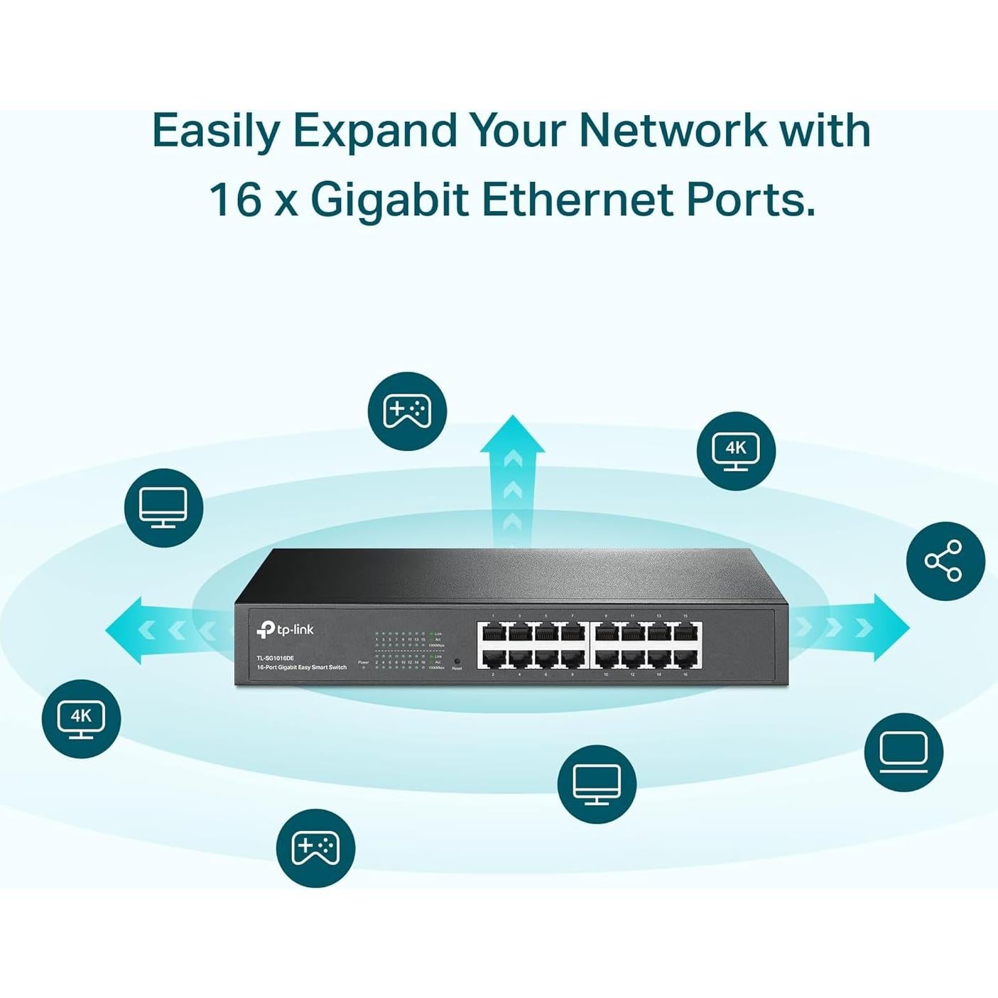 Switch Gigabit TP-Link 16 Puertos TL-SG1016DE Metal 0.91kg