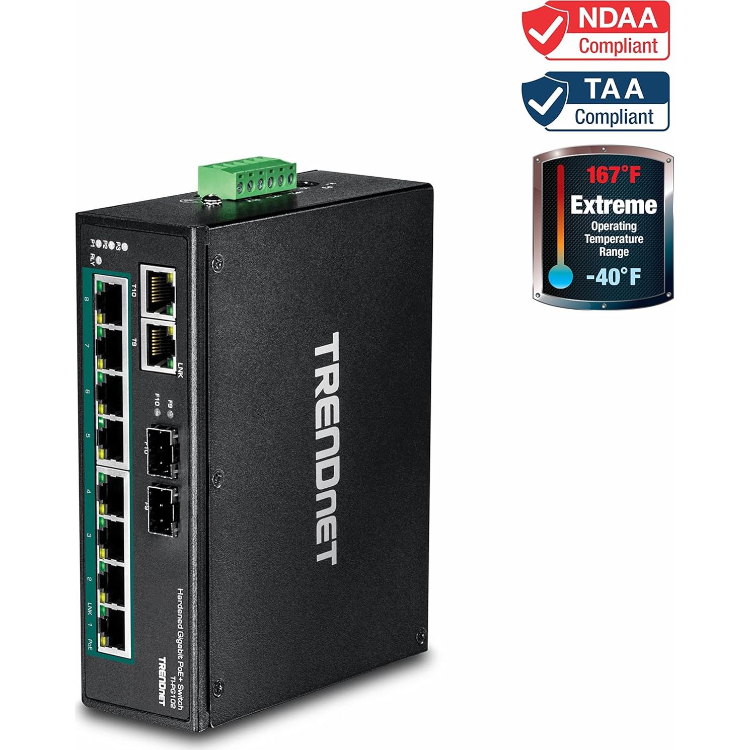 Interruptor DIN-Rail TRENDnet TI-PG102 10 Puertos Gigabit PoE+
