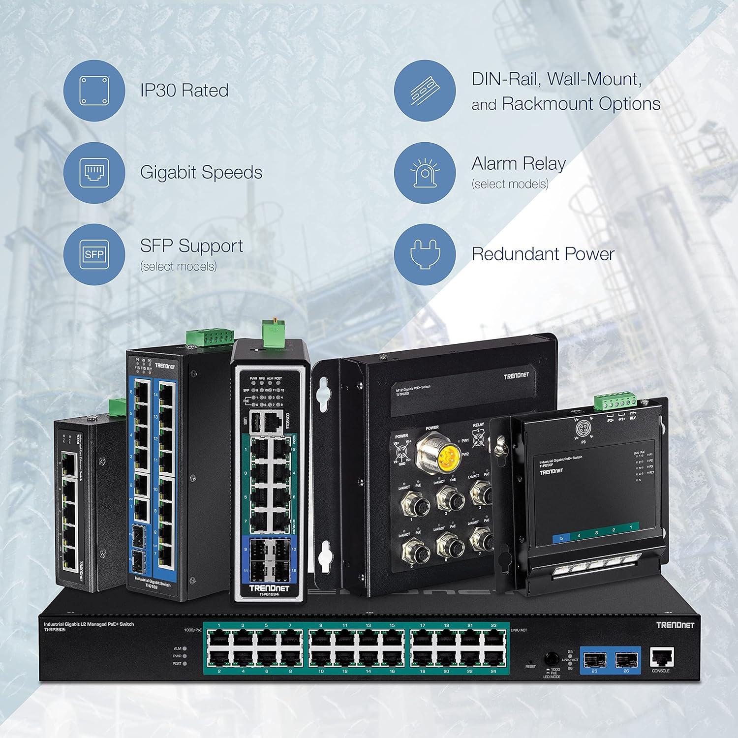 Interruptor DIN-Rail TRENDnet TI-PG102 10 Puertos Gigabit PoE+