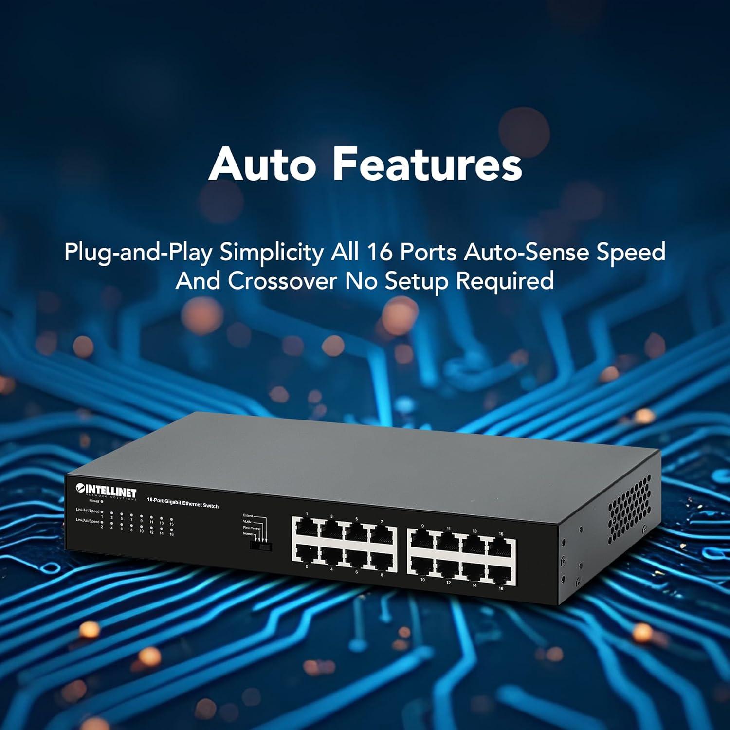 Switch Ethernet Gigabit 16 Puertos Intellinet 1000 Mbps Metal