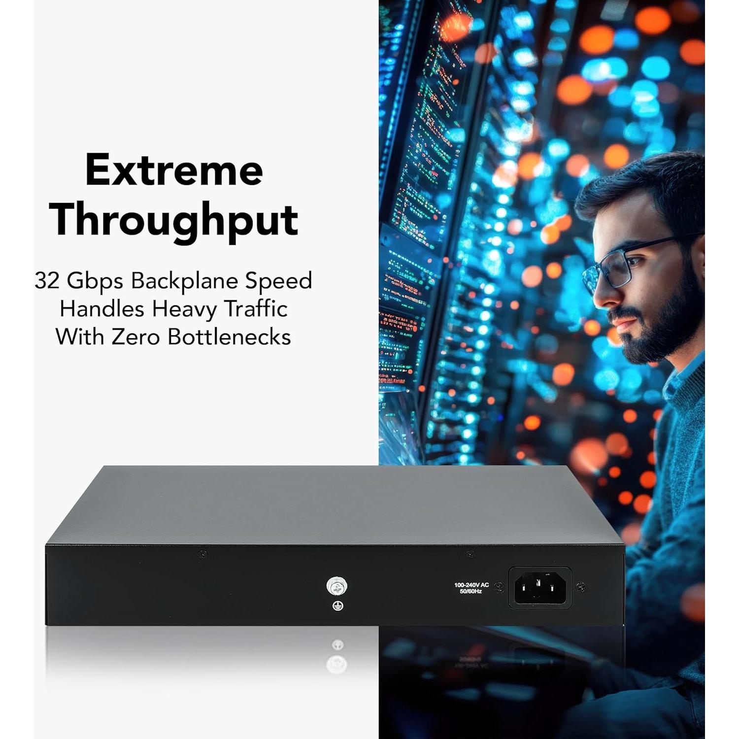 Switch Ethernet Gigabit 16 Puertos Intellinet 1000 Mbps Metal