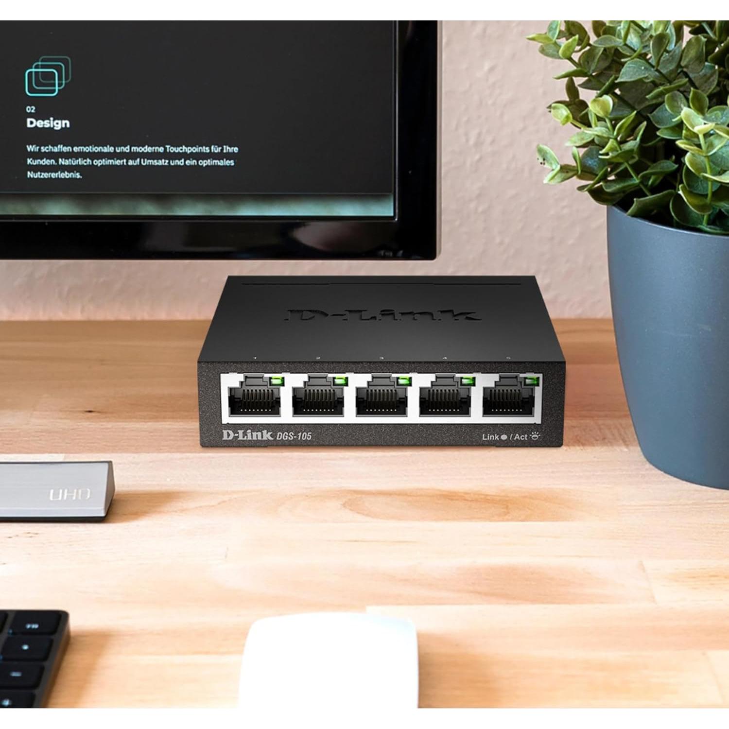 Switch Ethernet D-Link DGS-105 5 Puertos Gigabit Metal Plug and Play