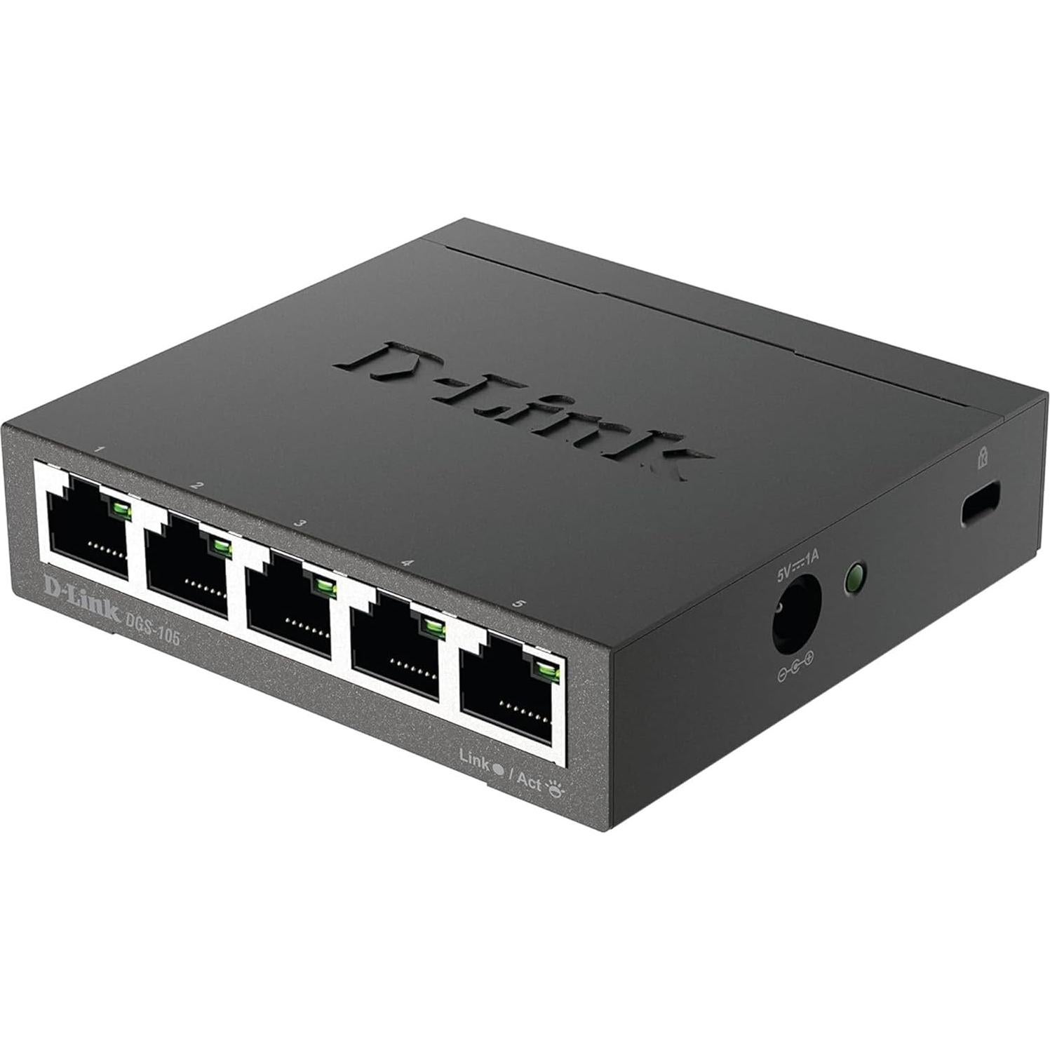 Switch Ethernet D-Link DGS-105 5 Puertos Gigabit Metal Plug and Play