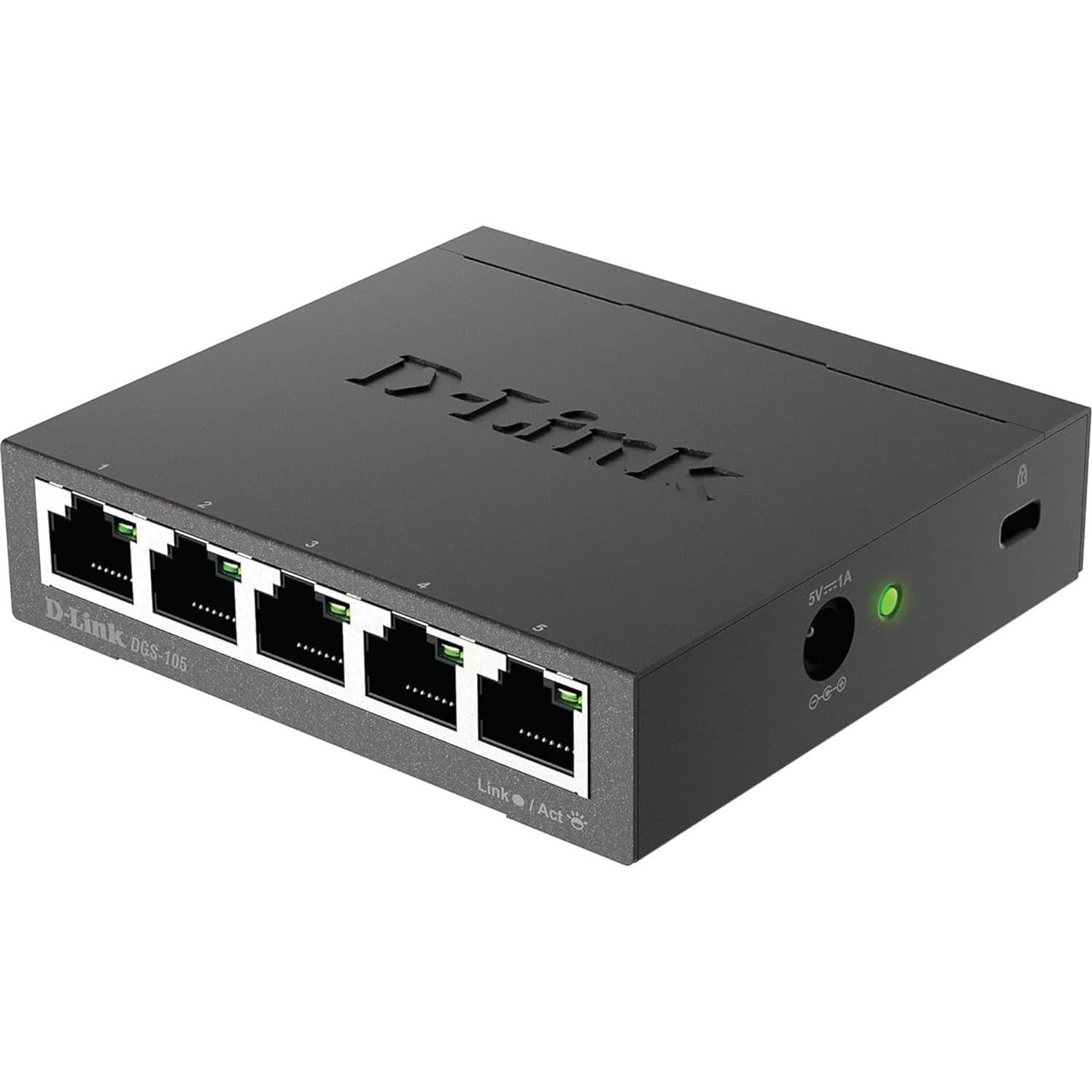Switch Ethernet D-Link DGS-105 5 Puertos Gigabit Metal Plug and Play