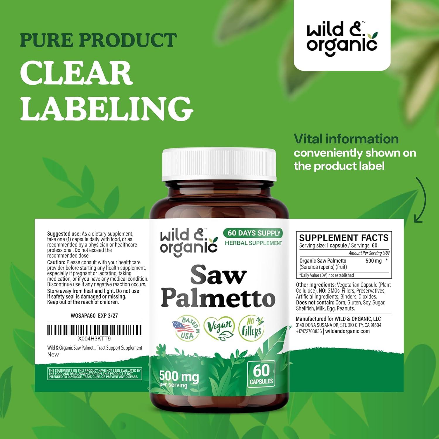 Cápsulas de Saw Palmetto Silvestre y Orgánico 500 mg - 60 Unidades
