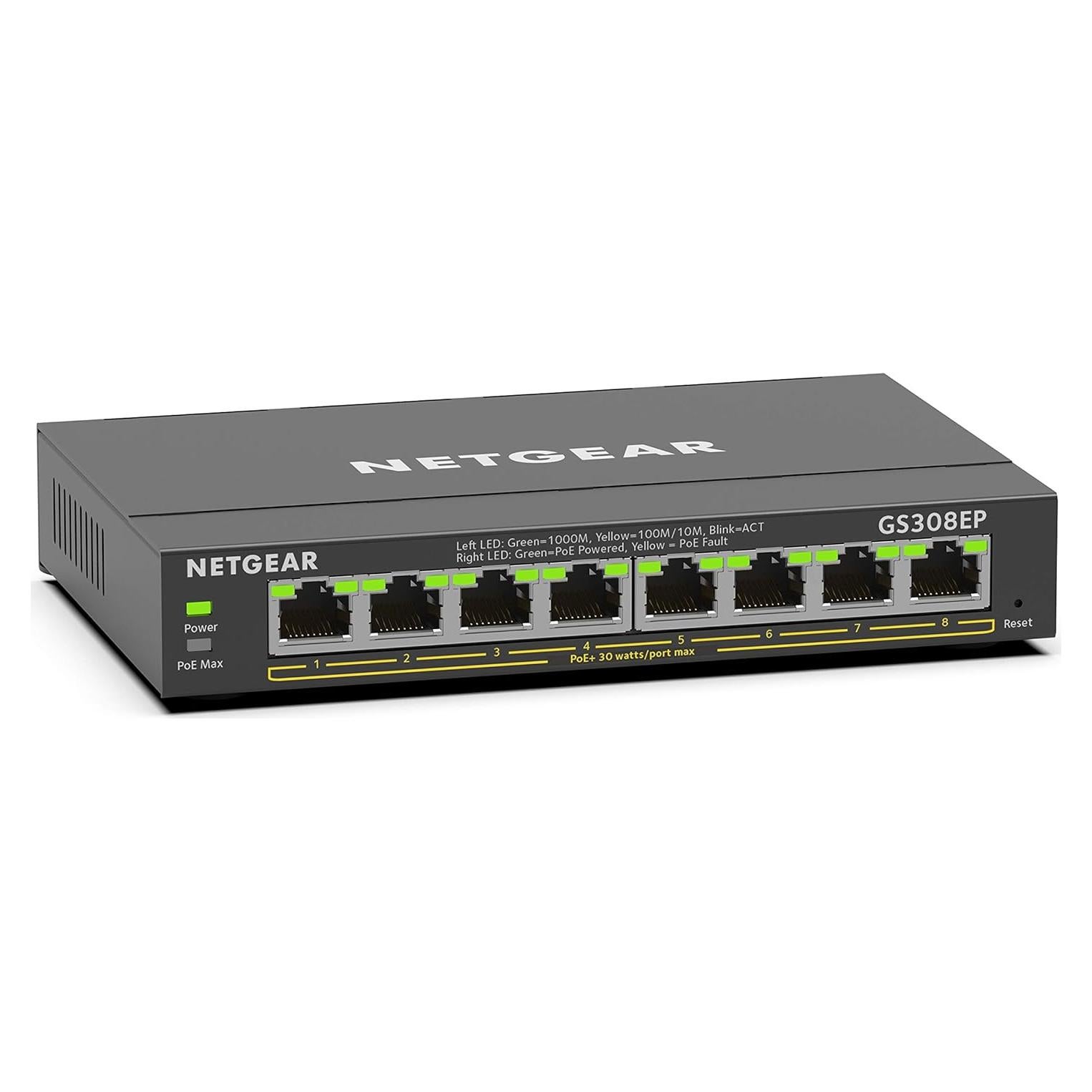 Interruptor Ethernet Gigabit PoE+ NETGEAR GS308EP 8 Puertos 62W