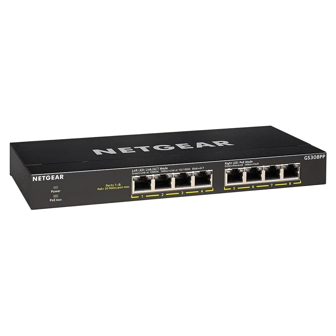 Switch Ethernet Gigabit NETGEAR GS308PP 8 Puertos PoE+ 83W