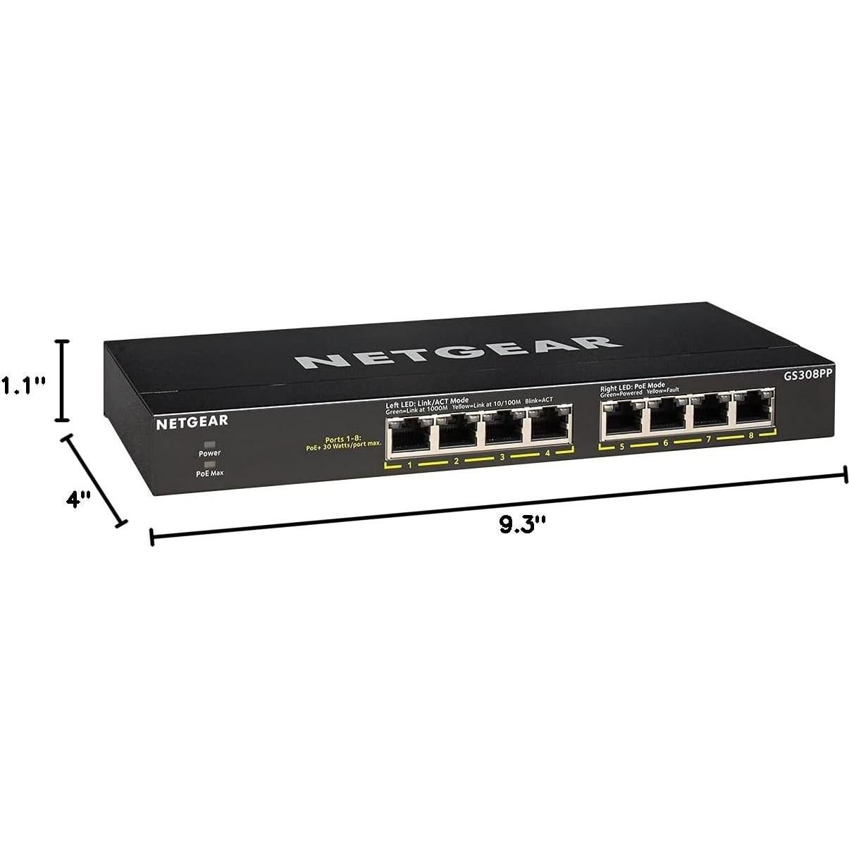 Switch Ethernet Gigabit NETGEAR GS308PP 8 Puertos PoE+ 83W