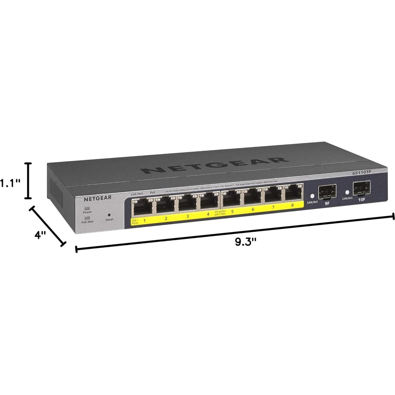 Switch NETGEAR GS110TP PoE+ 8 Puertos Gigabit 55W