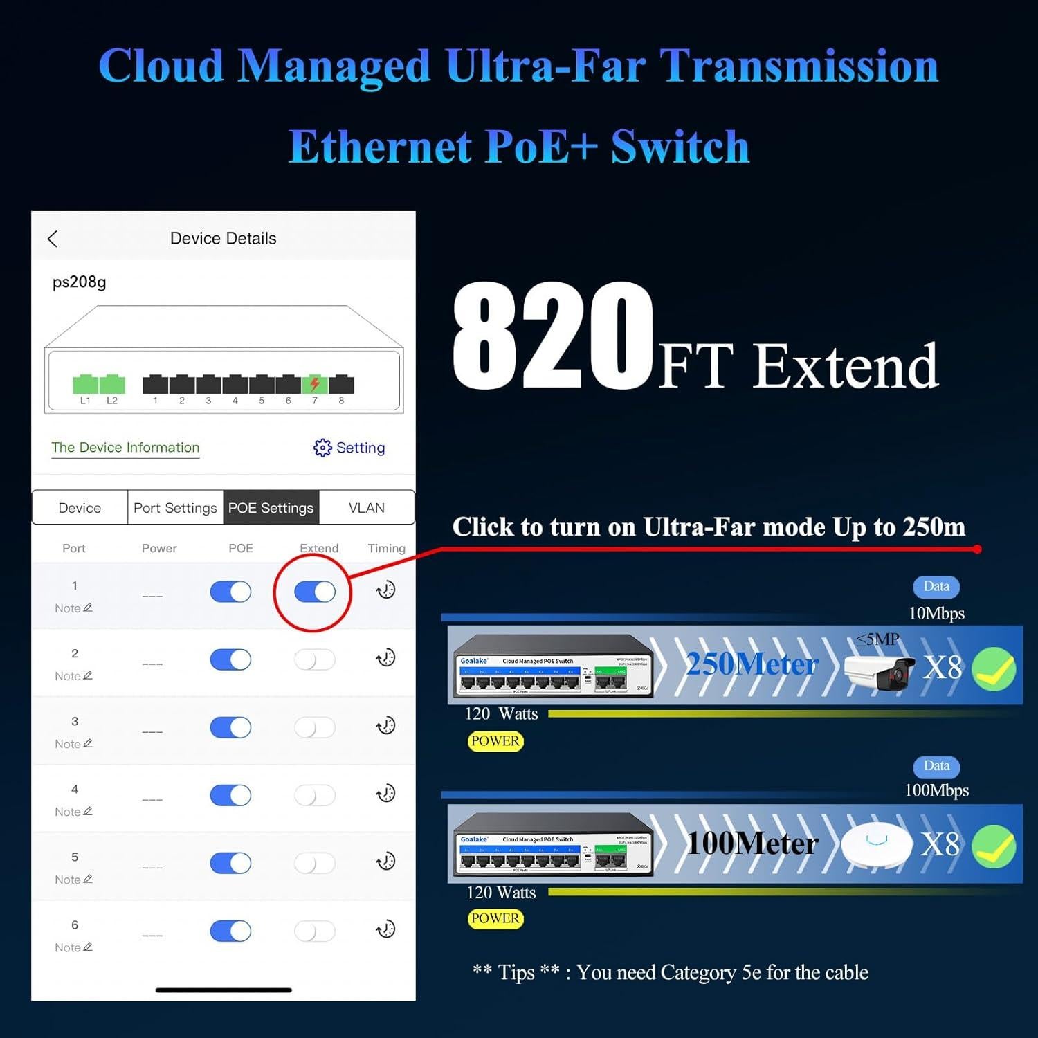 Conmutador PoE 10 Puertos GL 120W Gestionado Ethernet