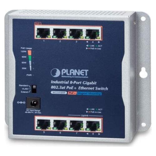 Interruptor Industrial Planet WGS-818HP 8 Puertos Gigabit PoE+