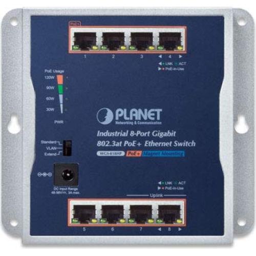 Interruptor Industrial Planet WGS-818HP 8 Puertos Gigabit PoE+