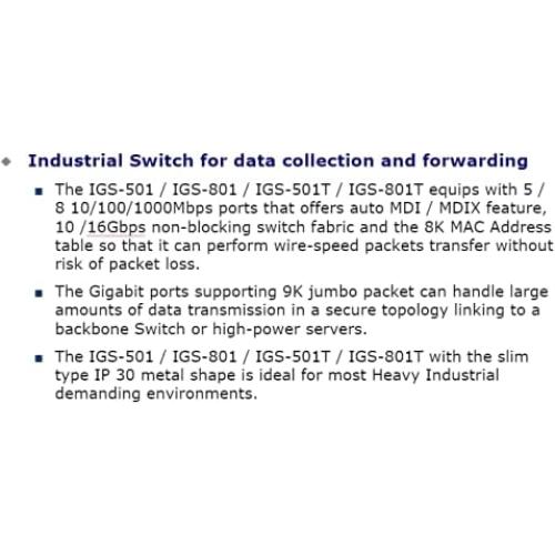 Interruptor Industrial Gigabit Ethernet Planet IGS-801T 8 Puertos