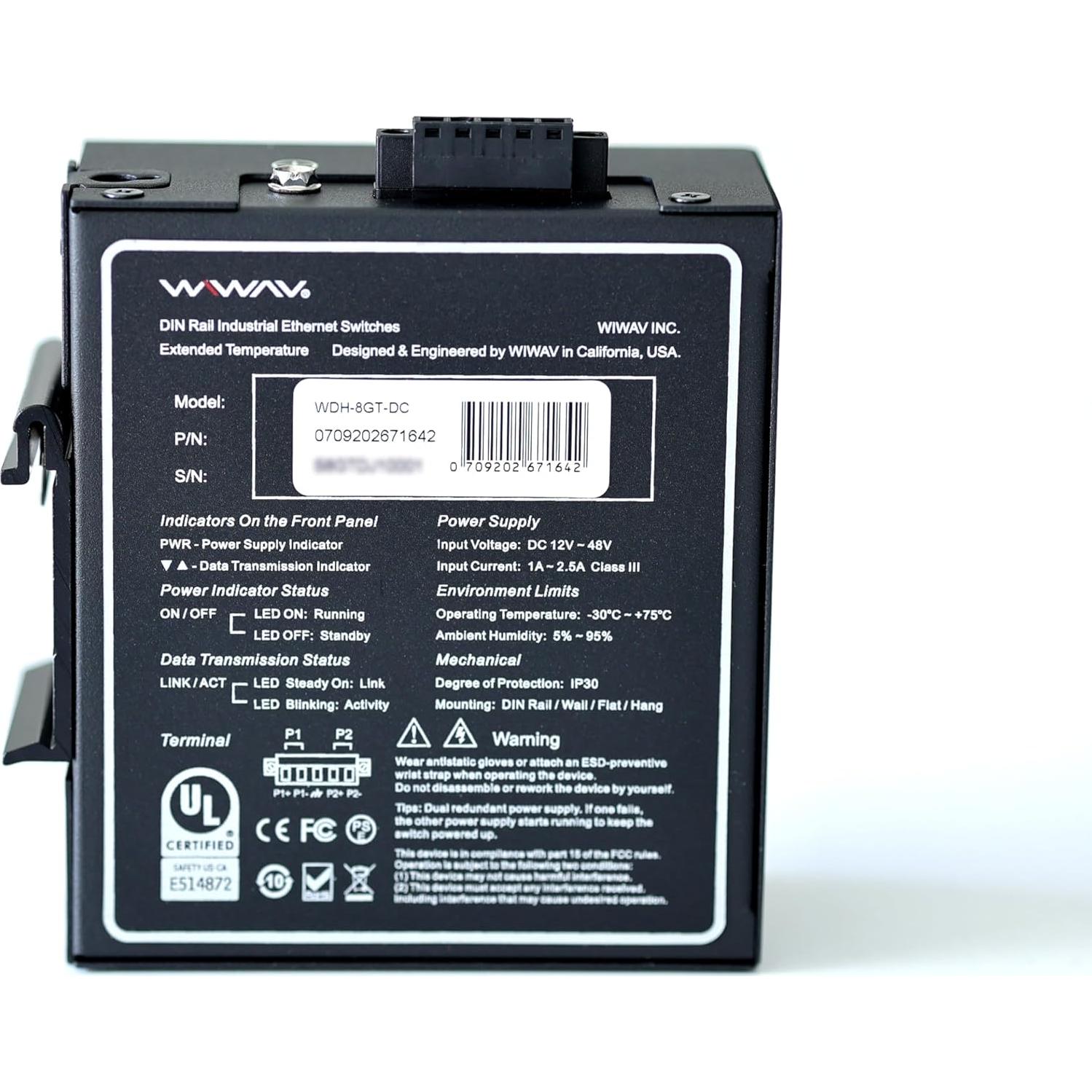 Interruptor Ethernet Industrial WIWAV WDH-8GT-DC 8 Puertos
