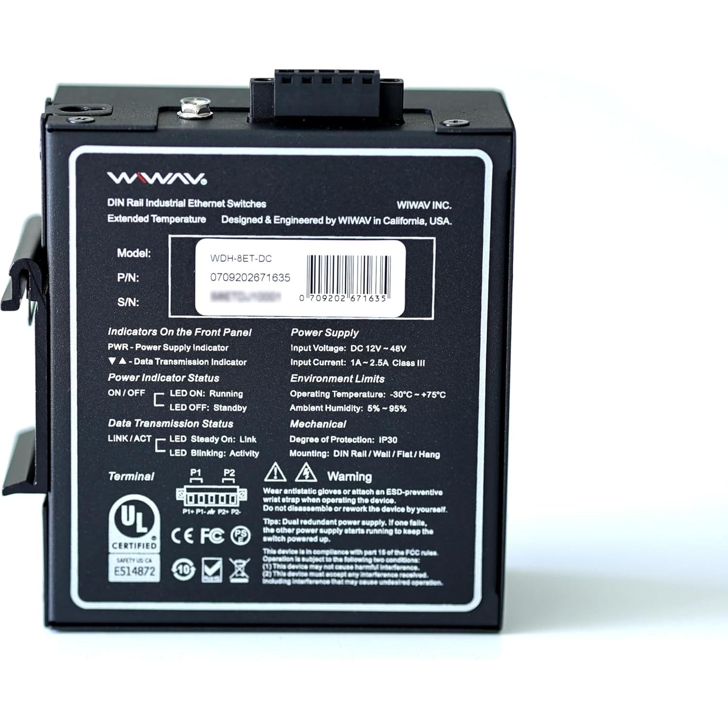 Interruptor Ethernet Industrial WIWAV WDH-8ET-DC 8 Puertos