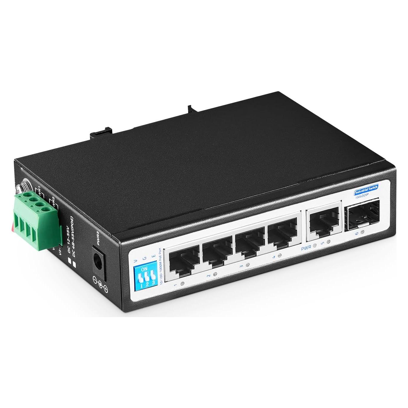 Switch Industrial PoE 6 Puertos YuLinca 1G IP30 -40 a 75°C