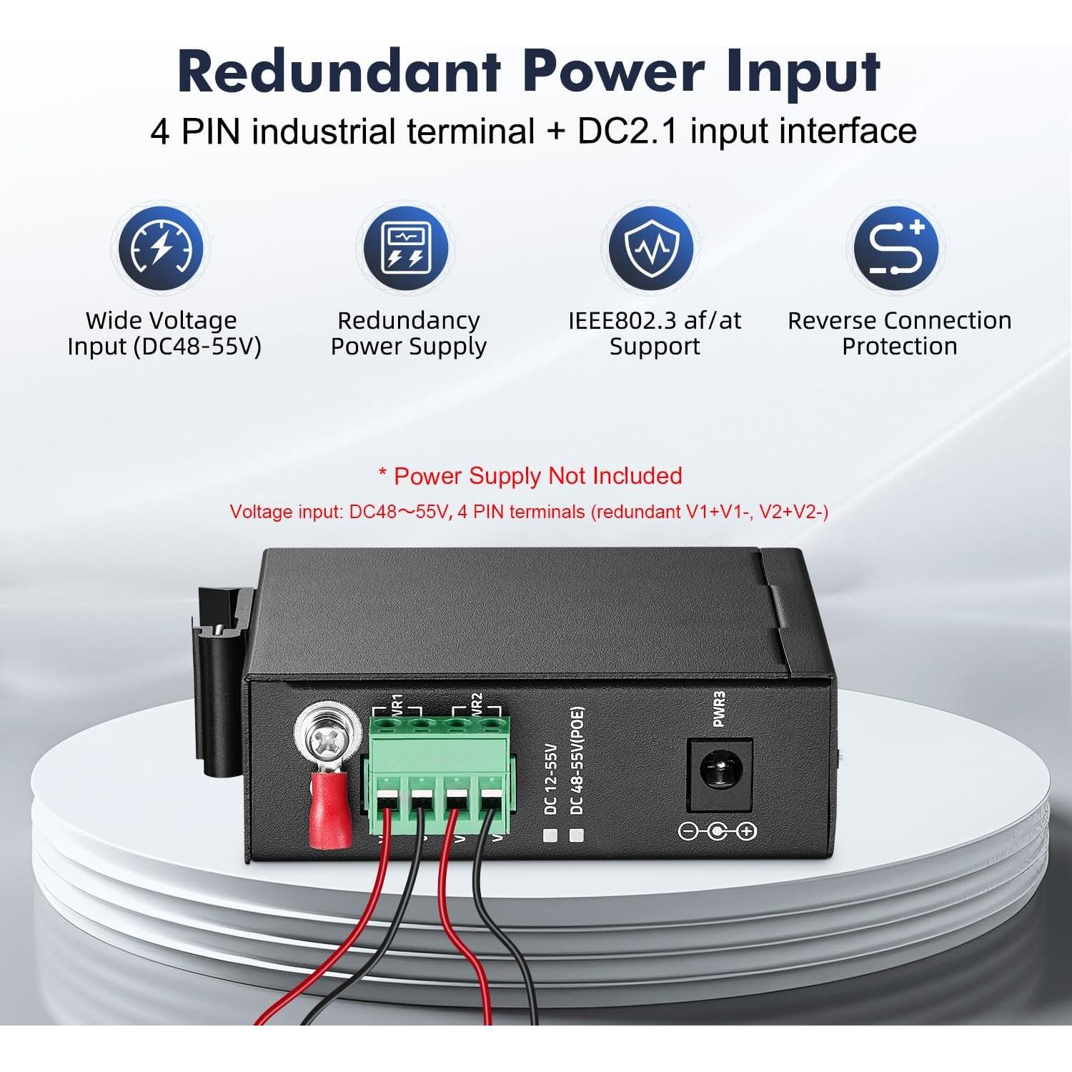 Switch Industrial PoE 6 Puertos YuLinca 1G IP30 -40 a 75°C