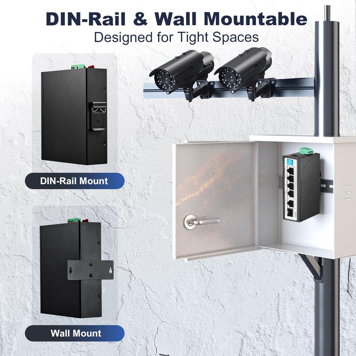 Switch Industrial PoE 6 Puertos YuLinca 1G IP30 -40 a 75°C