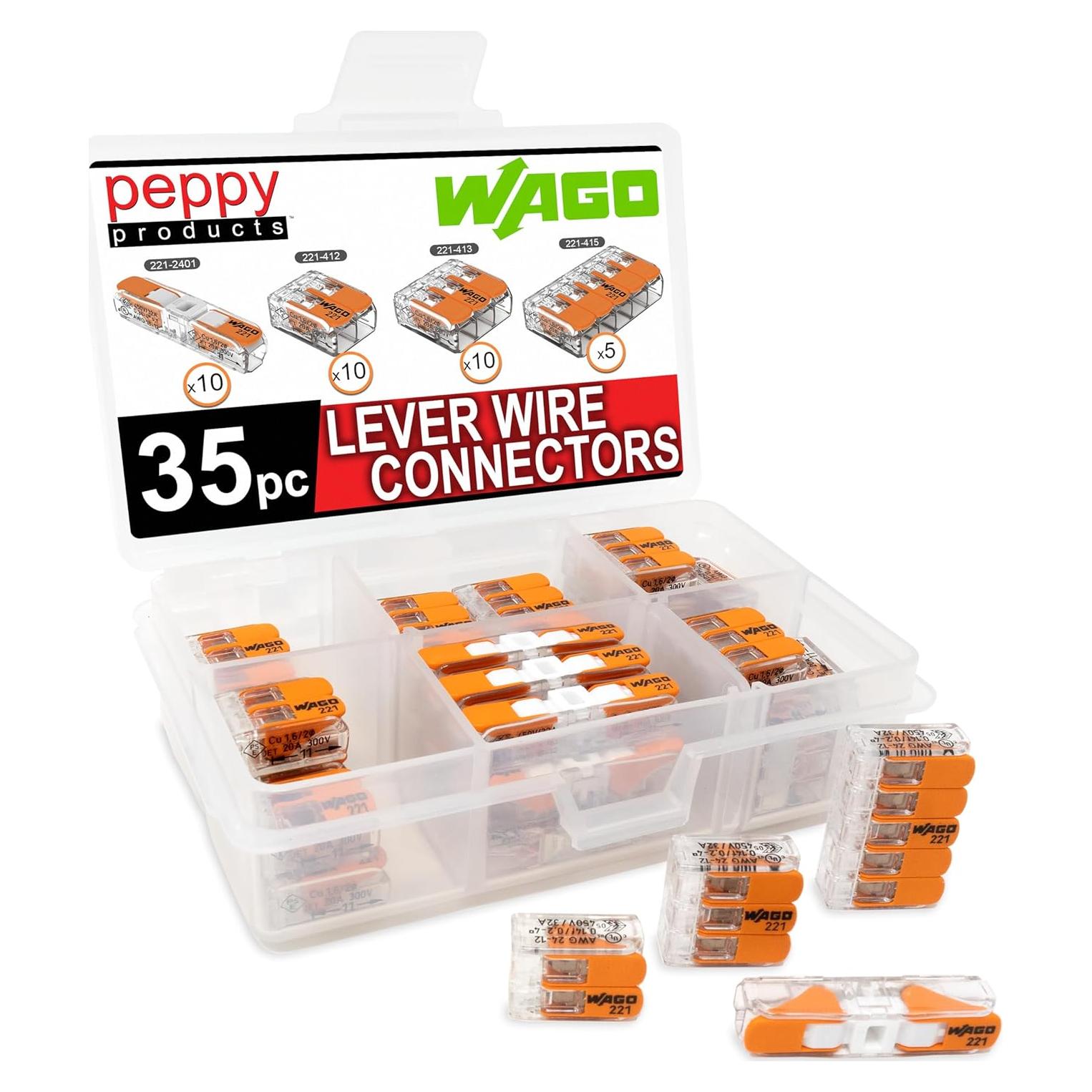 Conectores de cable WAGO 221 Lever Nuts 35 piezas con estuche