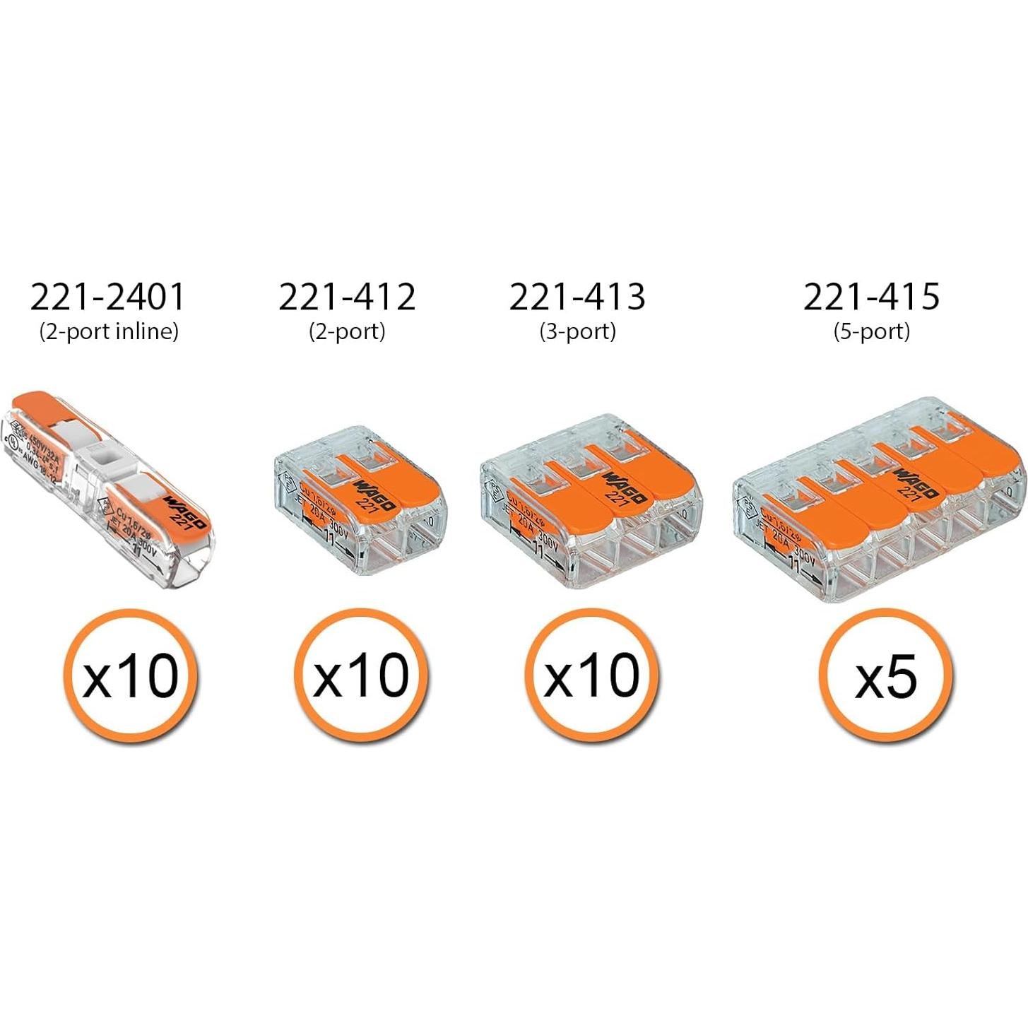 Conectores de cable WAGO 221 Lever Nuts 35 piezas con estuche