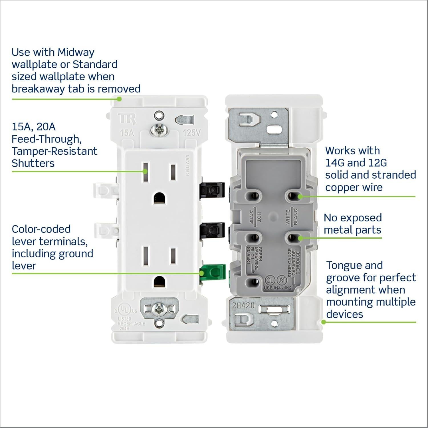 Tomacorriente Dúplex 15A Leviton E5325-SW Blanco