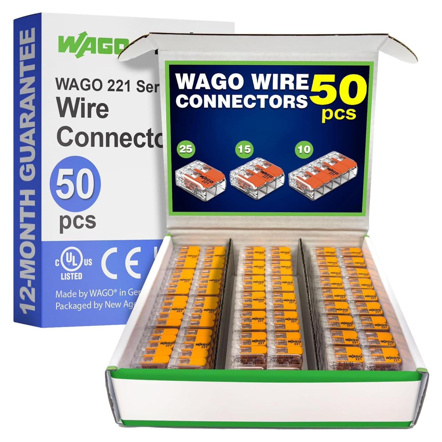 Conectores de Cable WAGO 221 - 50 Piezas, 2-3-5 Puertos