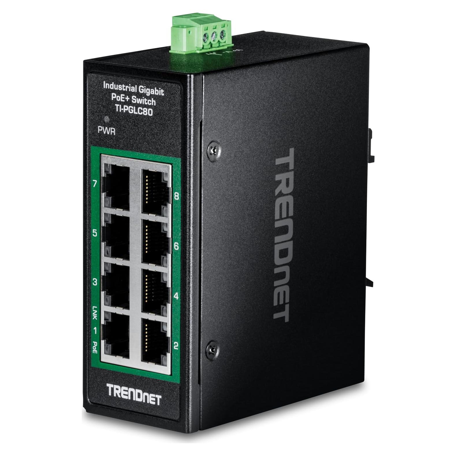 Interruptor Industrial Gigabit PoE+ TRENDnet TI-PGLC80 8 Puertos