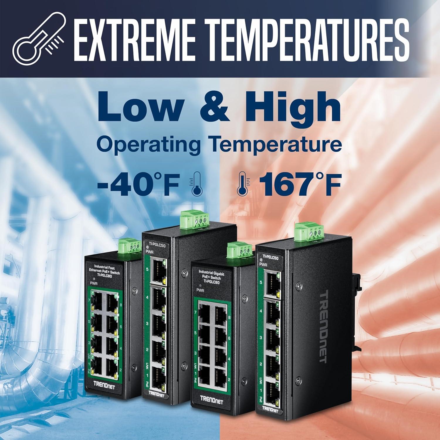 Interruptor Industrial Gigabit PoE+ TRENDnet TI-PGLC80 8 Puertos