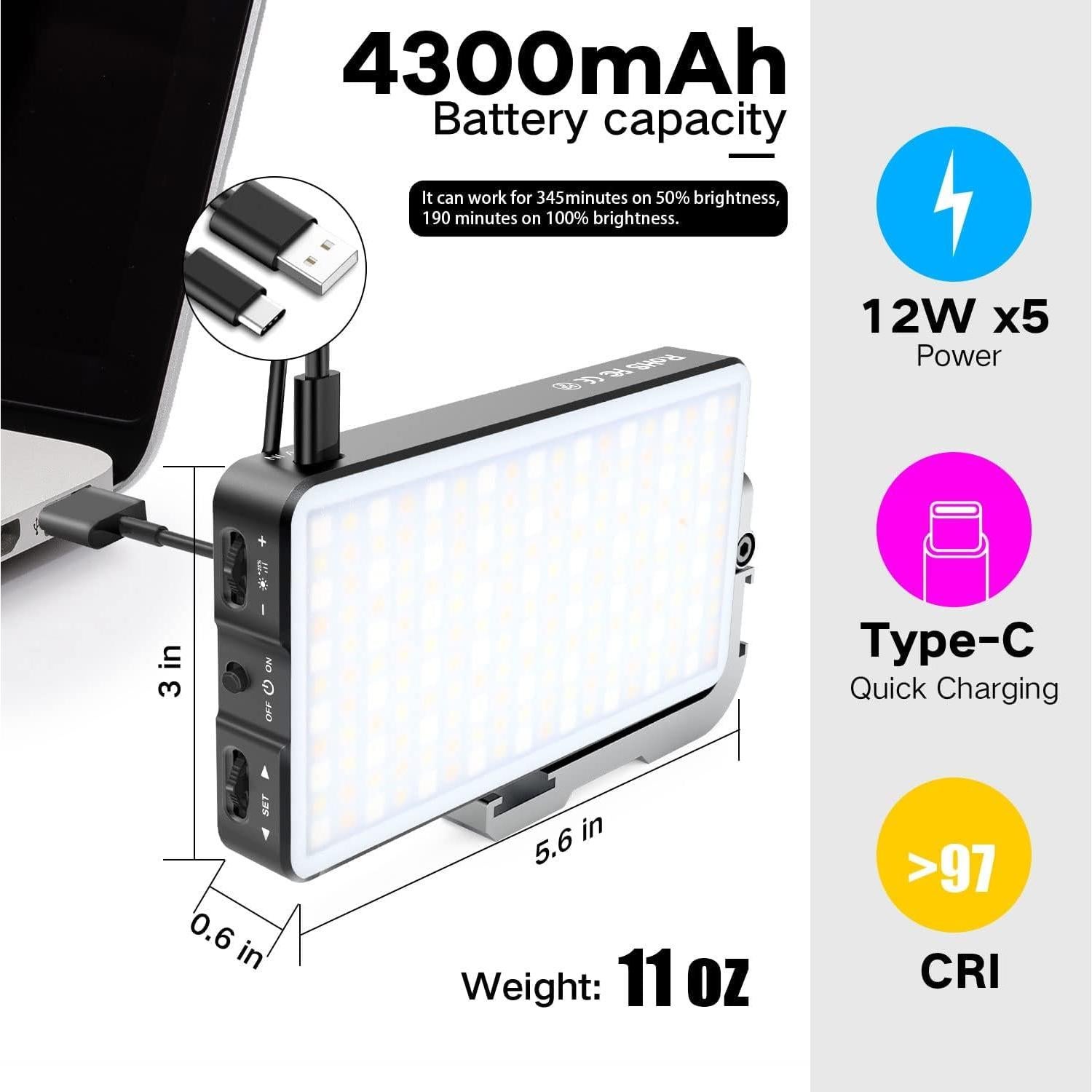 G2 Luz de Cámara LED RGB IVISII Batería 4300mAh 2600-10000K