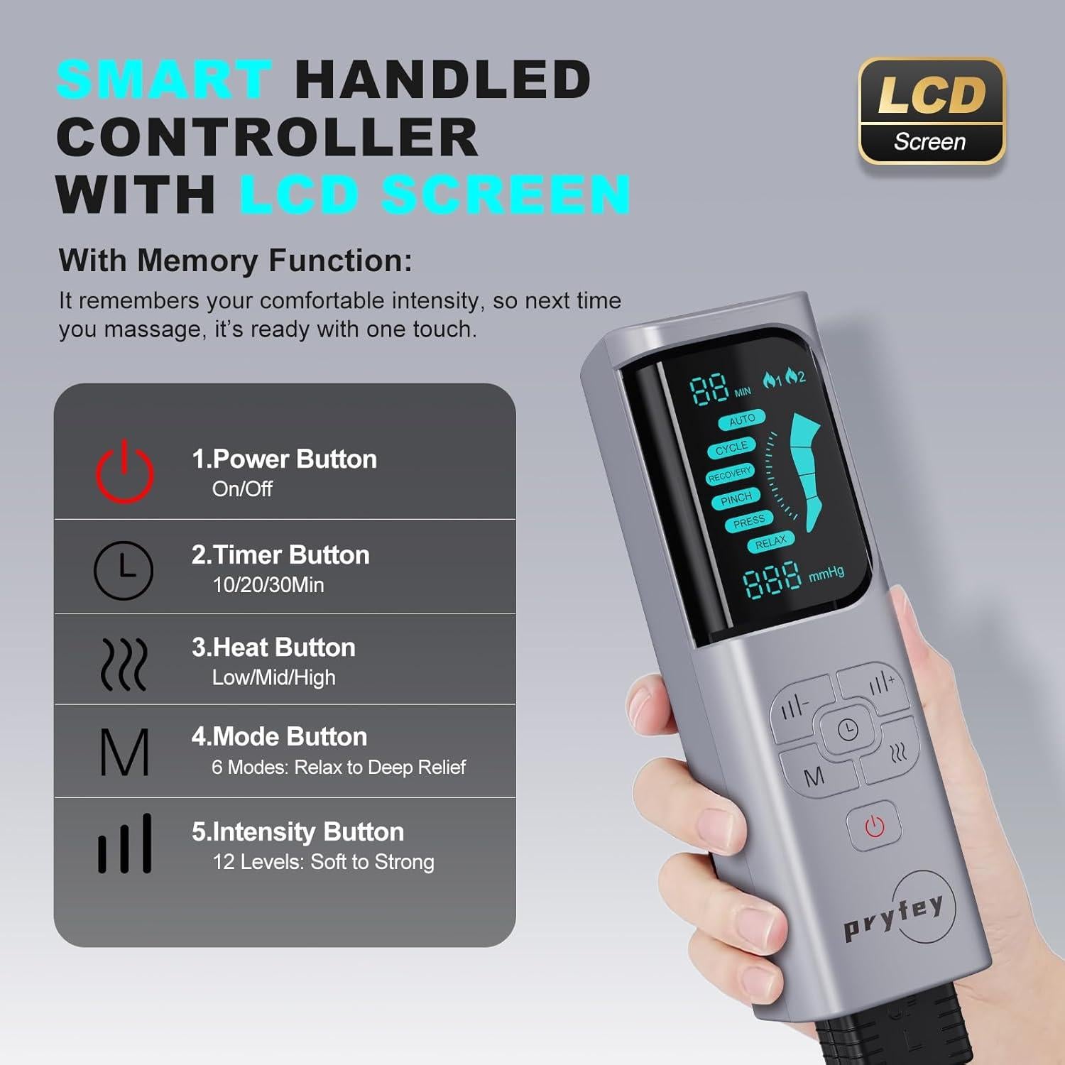 Masajeador de Piernas Pryfey con Calor y Compresión 12 Niveles