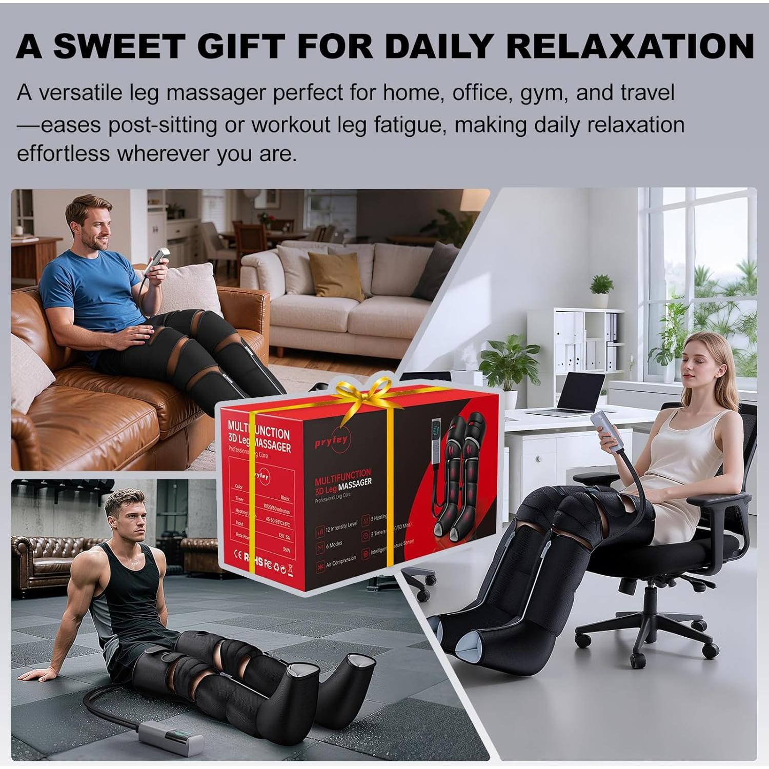 Masajeador de Piernas Pryfey con Calor y Compresión 12 Niveles