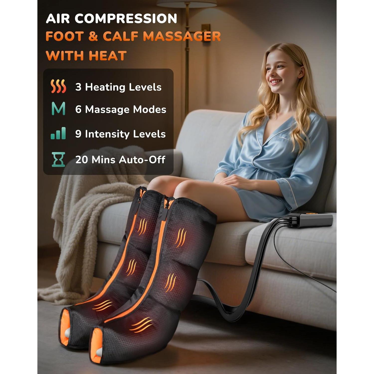 Masajeador de Piernas con Calor y Compresión Healthpal FE-7204B