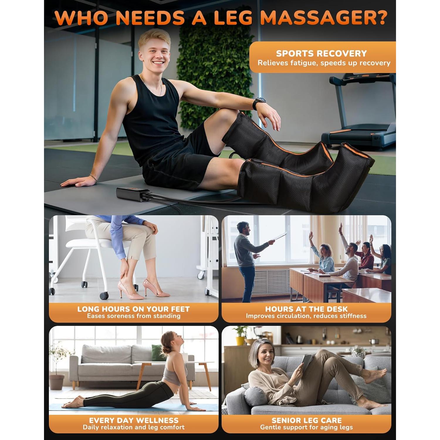 Masajeador de Piernas con Calor y Compresión Healthpal FE-7204B