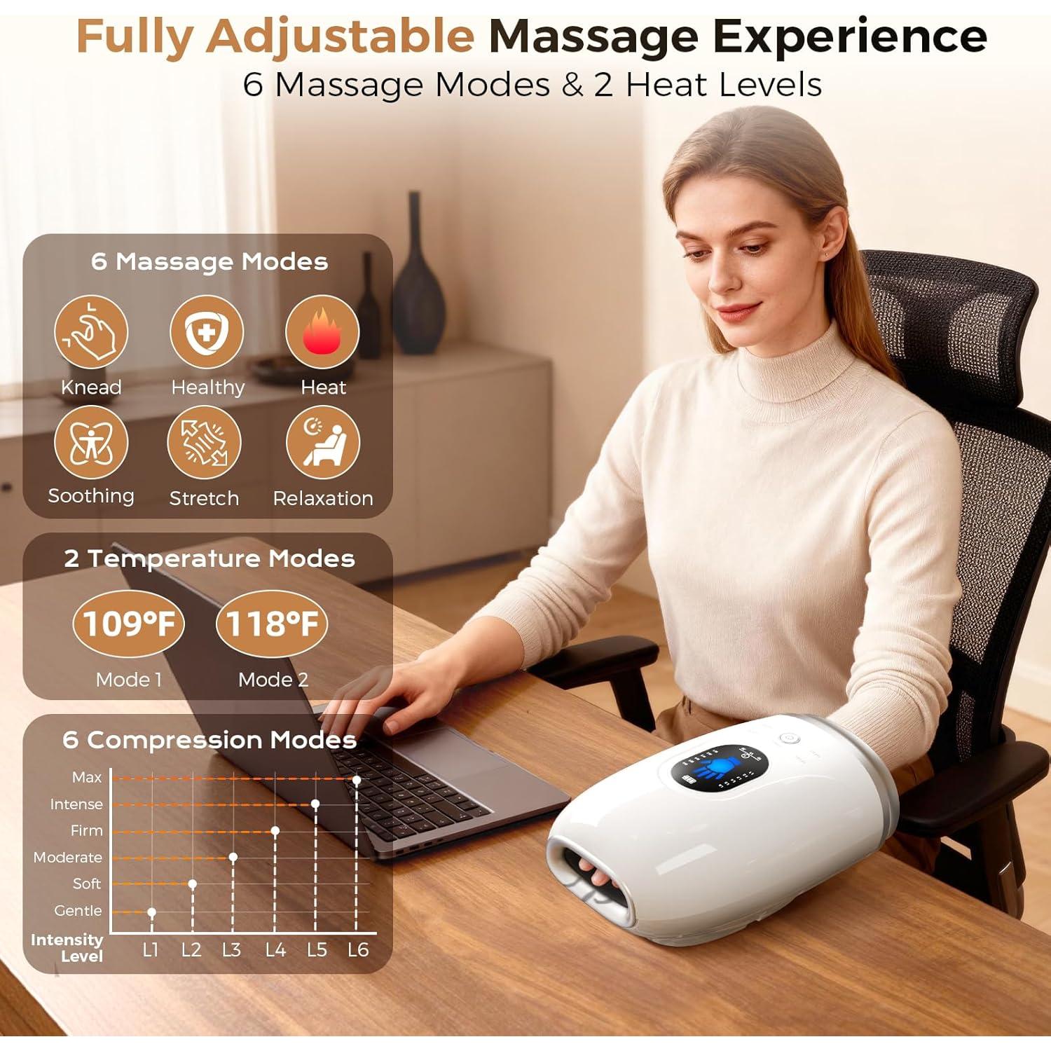 Masajeador de Manos con Calor y Compresión Healthpal FE-0159