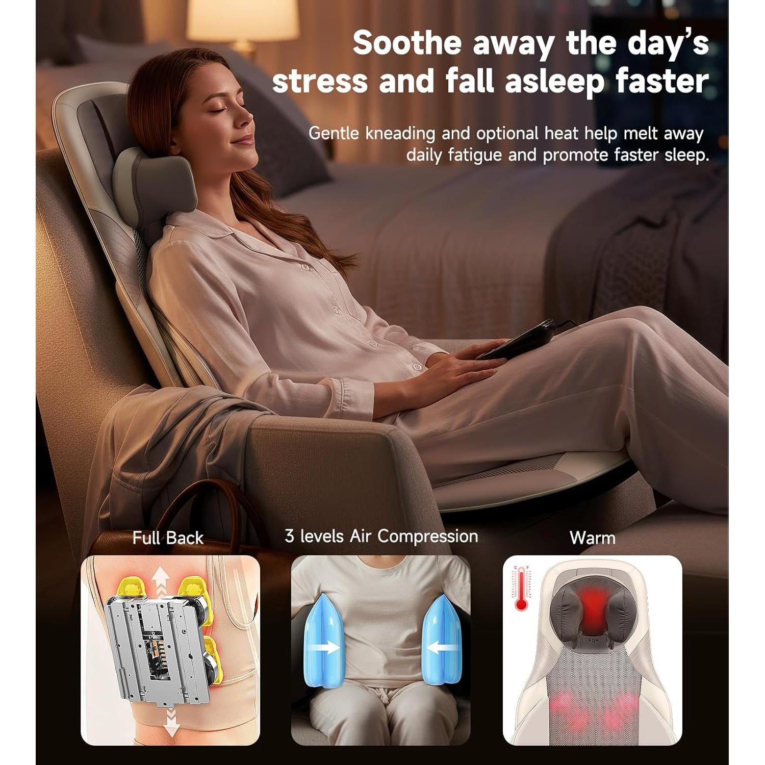 Almohadilla de Masaje Shiatsu Elite con Calor - 4D, Vibración, Compresión