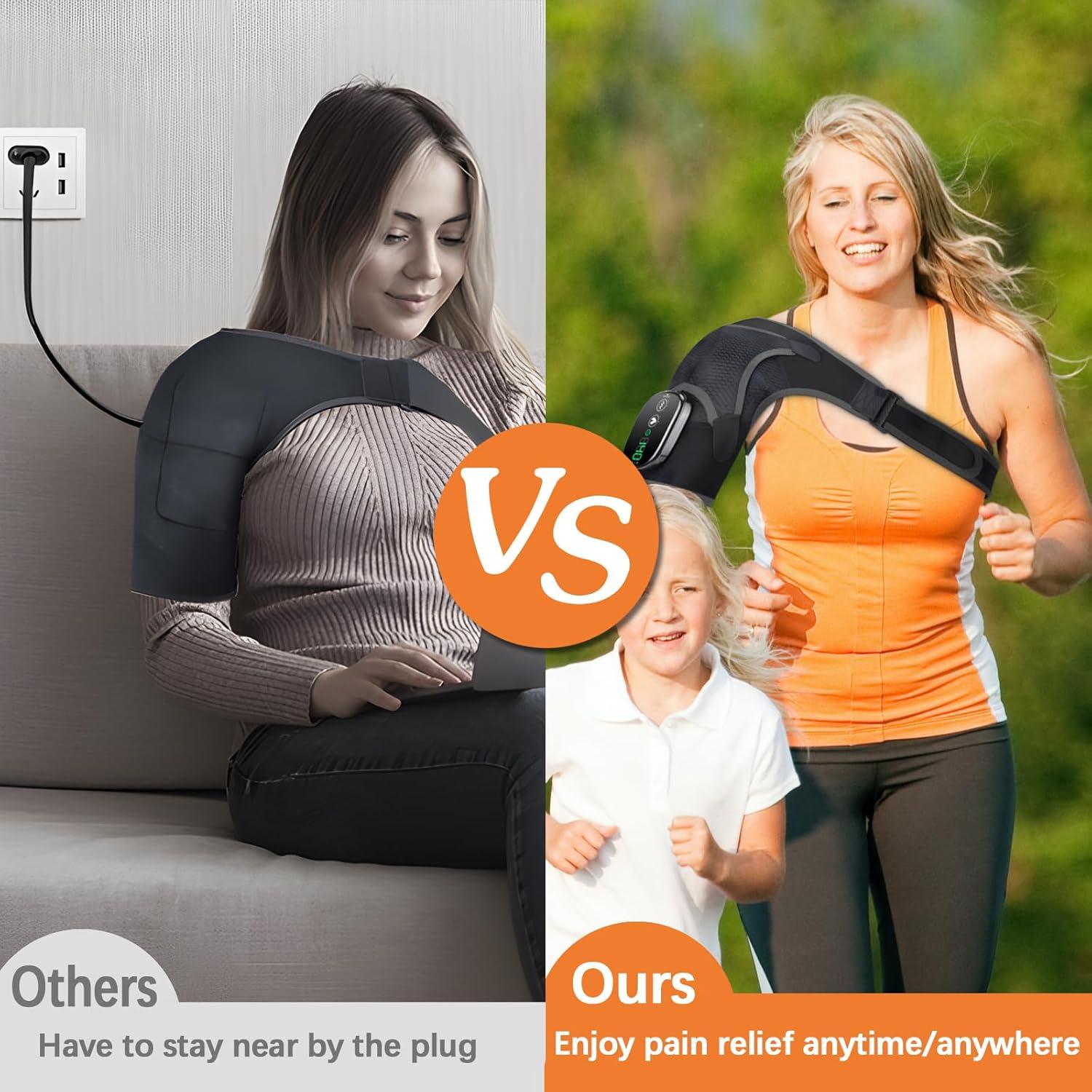 Shoulder Heating Pad Massager, Cordless Heated Shoulder Wrap with Massage, Heated Shoulder Brace for Pain Relief, 3 Heat Vibration Levels Shoulders Support for Men Women