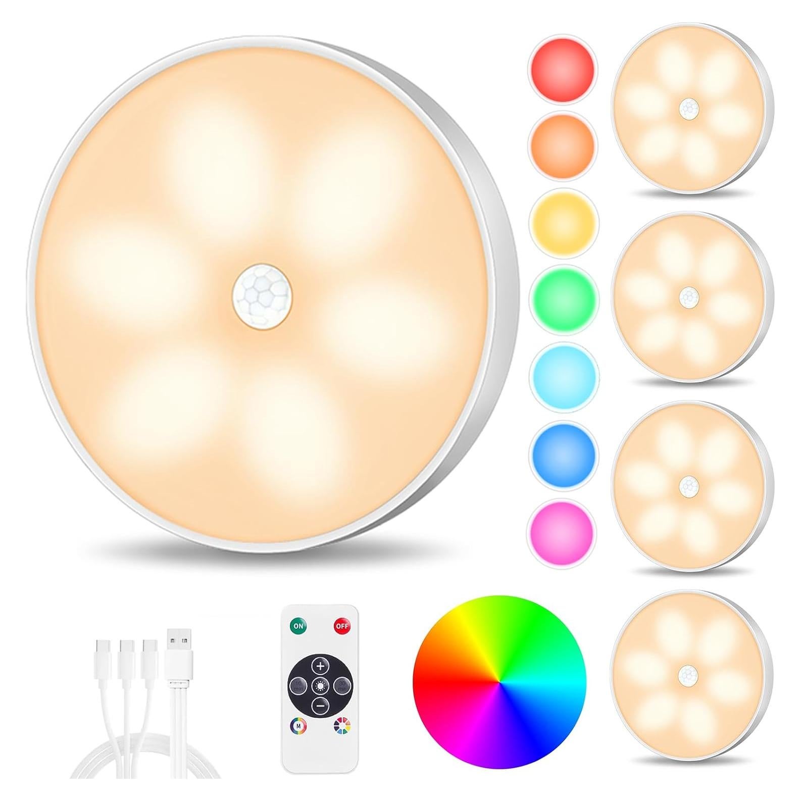 Luces LED Puck Lightbiz RGB 5 Piezas con Sensor Movimiento