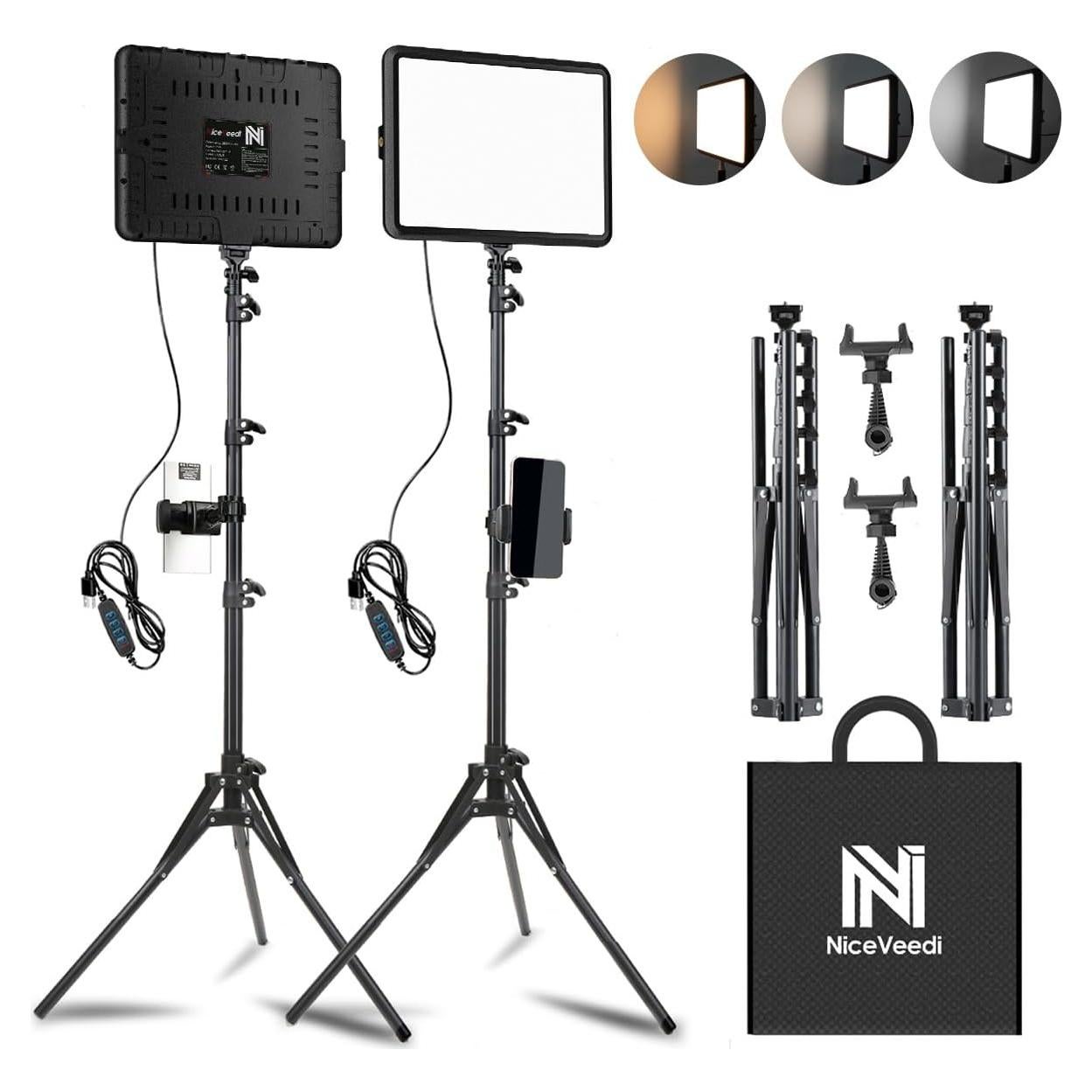 Kit de Luz LED NiceVeedi 2 Paquetes 2800-6500K con Trípode