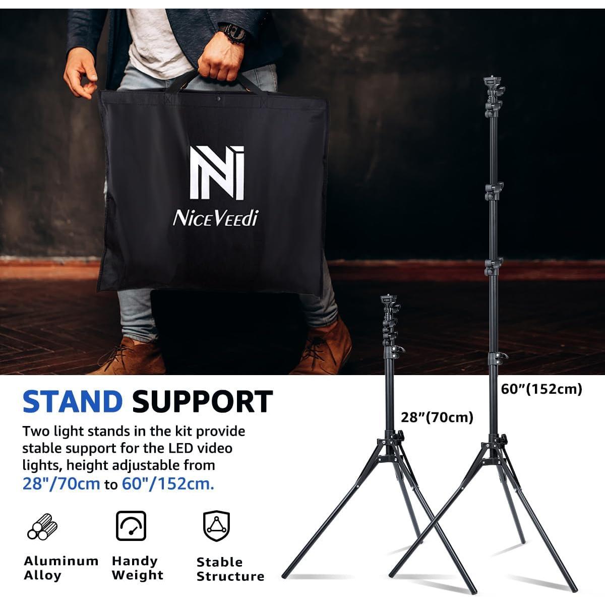 Kit de Luz LED NiceVeedi 2 Paquetes 2800-6500K con Trípode