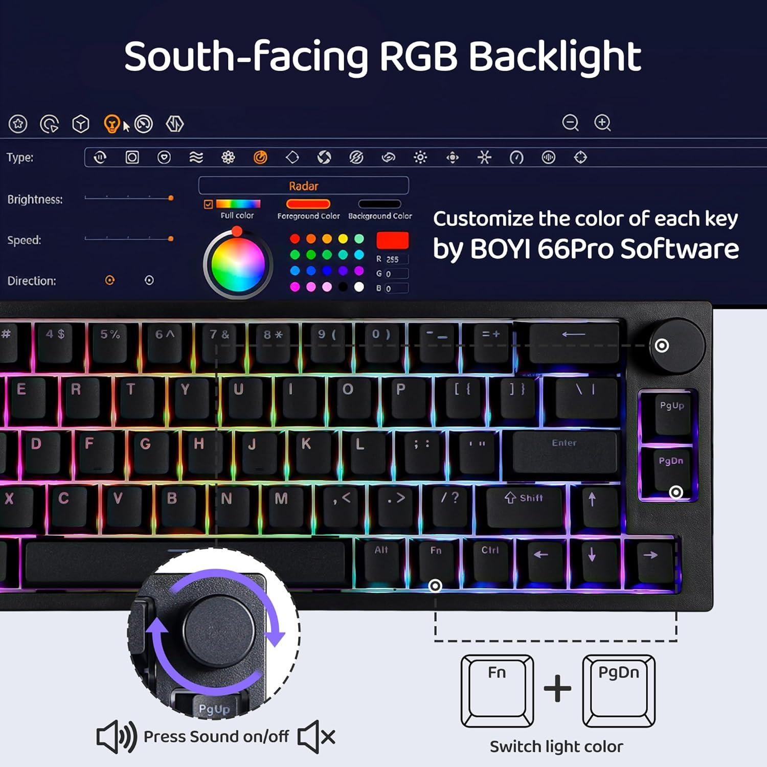 Teclado Mecánico BOYI 66Pro 65% RGB Hot-Swap Negro