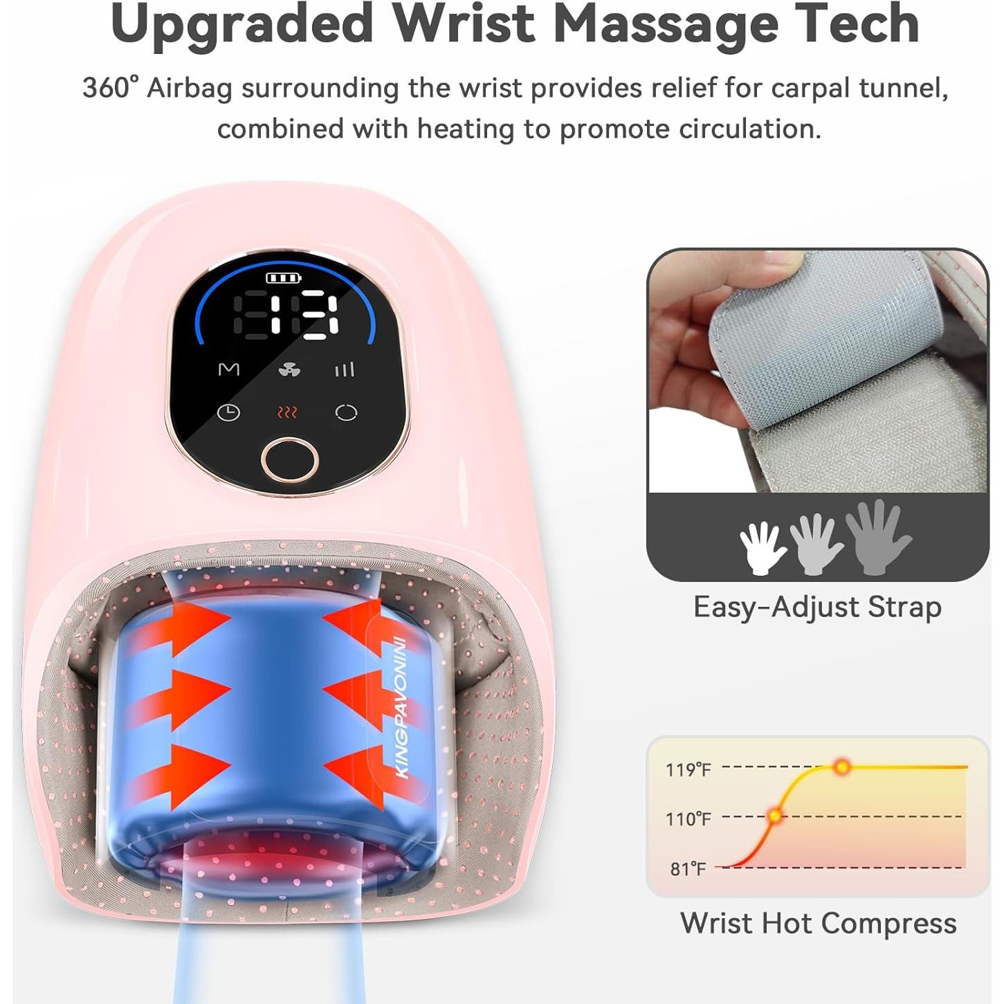 Masajeador de Manos KingPavonini Inalámbrico con Calor y Compresión