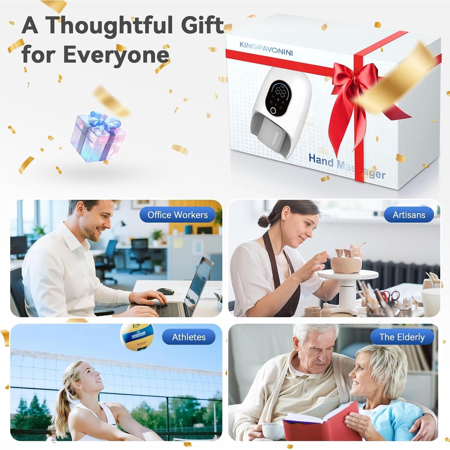 Masajeador de Manos KingPavonini Inalámbrico con Calor y Compresión