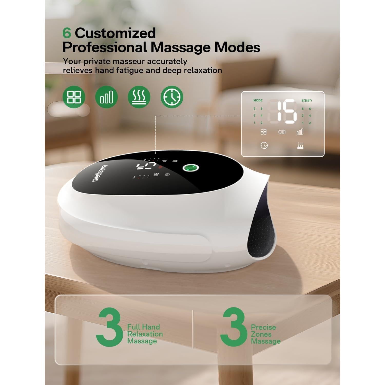 Masajeador de Manos Medisana con Calor y Compresión 6 Modos