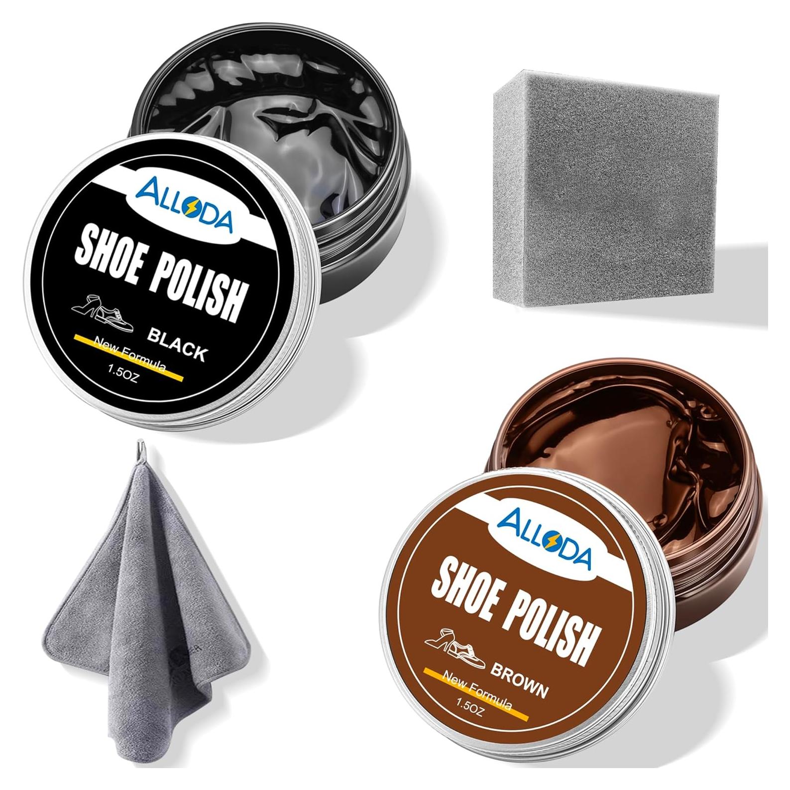 Kit de Pulido de Zapatos Alloda Negro y Marrón - Cepillo y Toalla