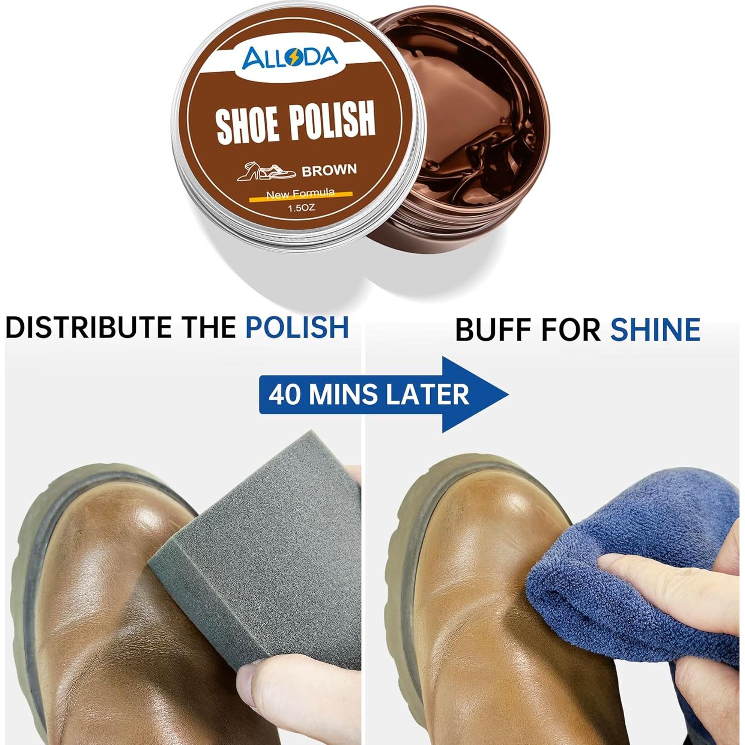 Kit de Pulido de Zapatos Alloda Negro y Marrón - Cepillo y Toalla