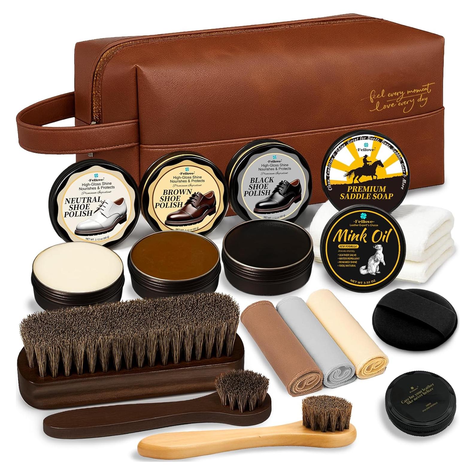 Kit de Pulido de Zapatos 16-en-1 Feilove - Cera, Jabón y Cepillos