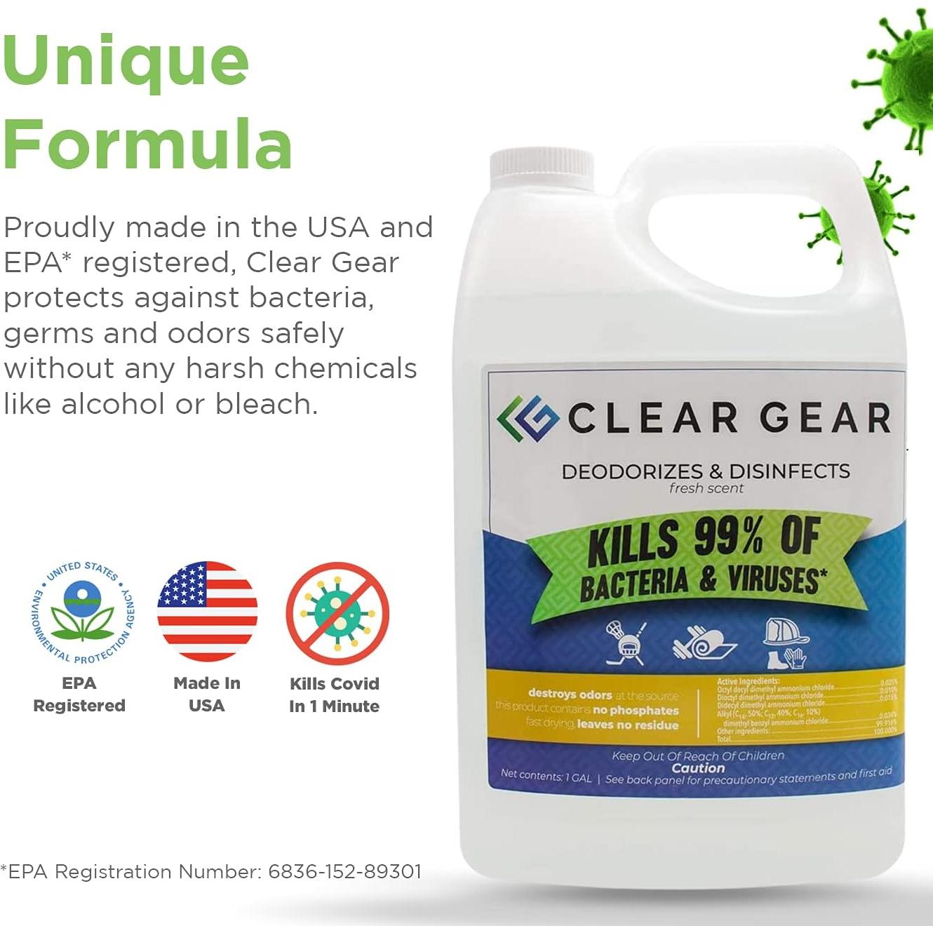 Desinfectante Clear Gear 3.78L para Equipos Deportivos y Gimnasios