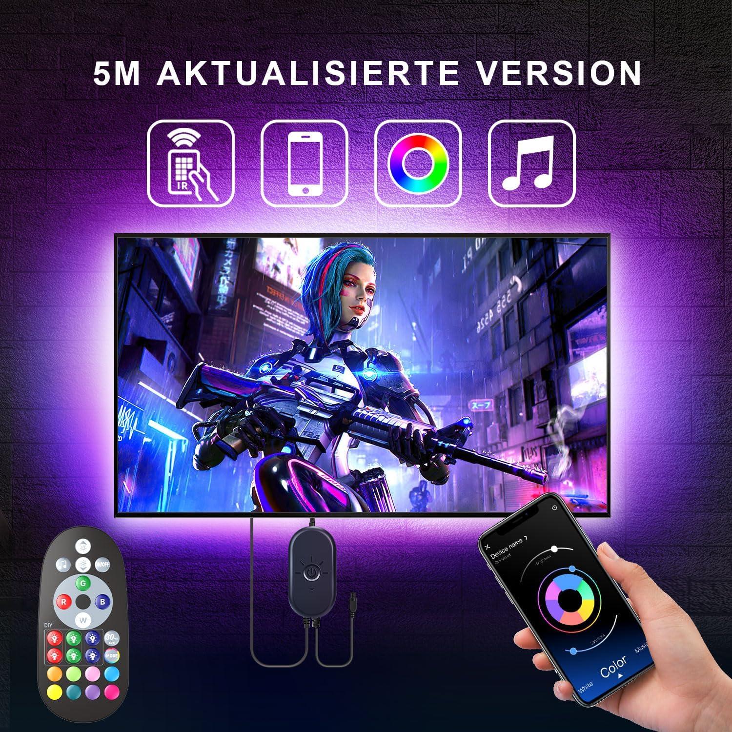 Luces LED Nexillumi 5m RGB para TV 140-190cm con Control APP