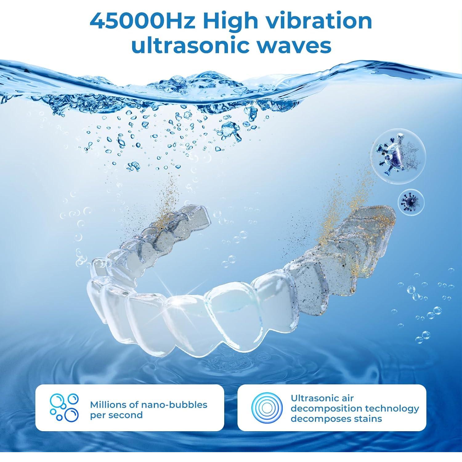 Limpiador Ultrasónico Wazhel 200ml con Luz UV y 4 Modos