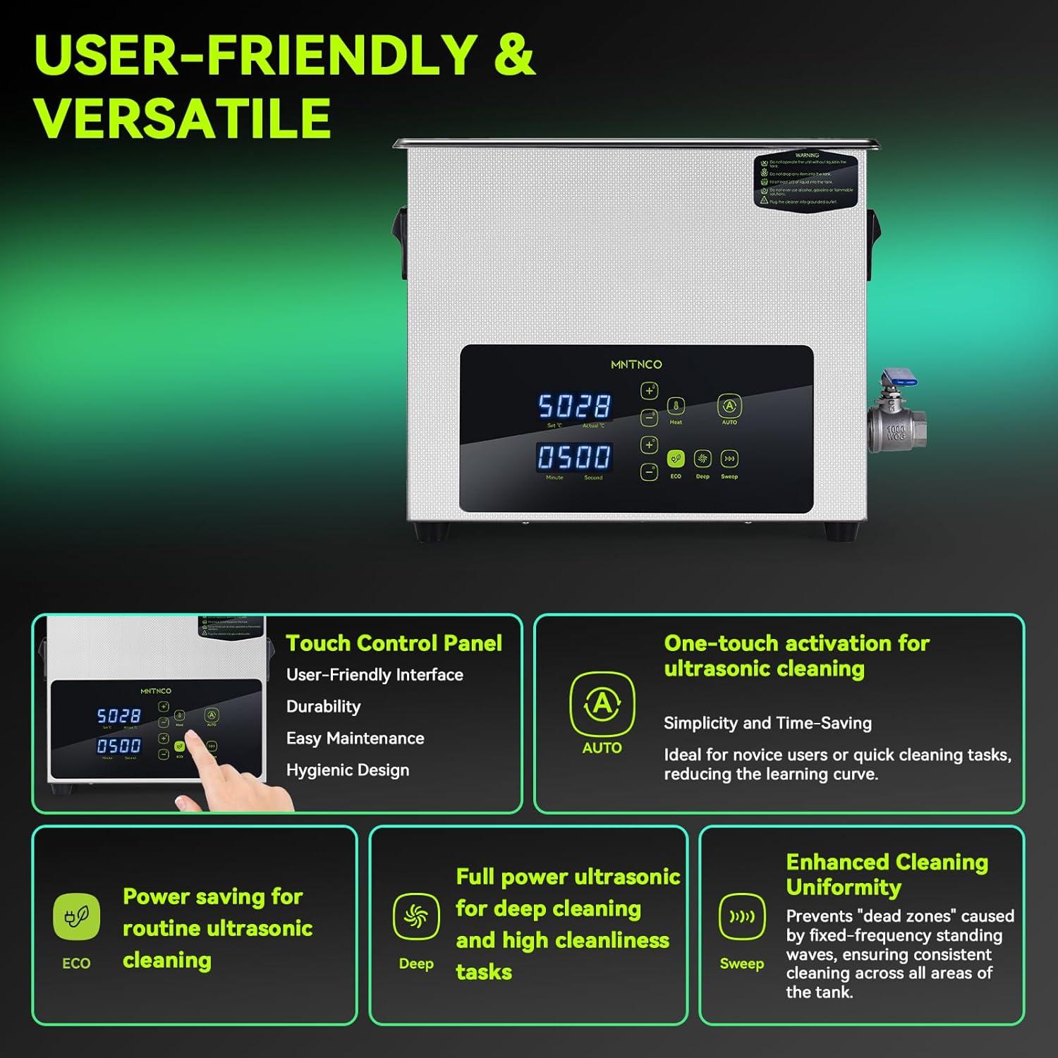 Limpiador ultrasónico MNTNCO 6L con modo ECO y táctil